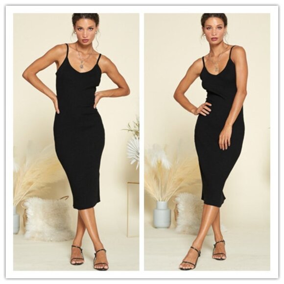 Crescent Kimmy Knit Sleeveless Midi Dress Black Size L NWT - Picture 2 of 3